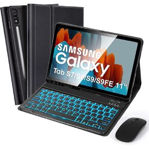 SOPPY Backlit Keyboard Case with Mouse for Samsung Galaxy Tab S7/S8/S9/S9FE 11 inch, 7 Color Backlit Detachable Keyboard Magnetic Case with Pen Slot for Samsung Tablet S7/S8/S9/S9FE 11 inch, Black
