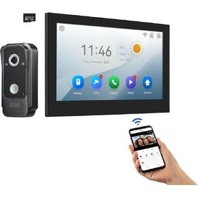 WiFi Wired Video Doorbell System, 10 Inch Ring Video Doorbell Camera with Monitor, Support Two-Way Intercom Tuya APP Monitor Remote Unlock & 1080 HD IR Night Vision for Villa Home Office Apartment