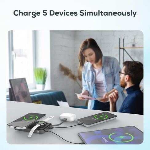 TETON ELECTRONICS 5-in-1 for Magsafe Battery Pack,10000mah Magnetic Power Bank,Wireless Portable Charger, with 22.5W USB-C Fast Charging and Built-in-Cables for iPhone 16/15/14/13/12 and Apple Watch in Saudi Arabia