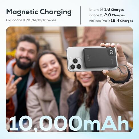 TETON ELECTRONICS 5-in-1 for Magsafe Battery Pack,10000mah Magnetic Power Bank,Wireless Portable Charger, with 22.5W USB-C Fast Charging and Built-in-Cables for iPhone 16/15/14/13/12 and Apple Watch in Saudi Arabia