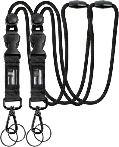 Daygos Breakaway Lanyards لشارات الهوية - الحبل الرئيسي القابل للفصل السلامة مع علم الولايات المتحدة الأمريكية ، حبل حزام عنق قابل للتعديل لحامل البطاقة والمفاتيح ، الأسود ، 1pcs in Kuwait