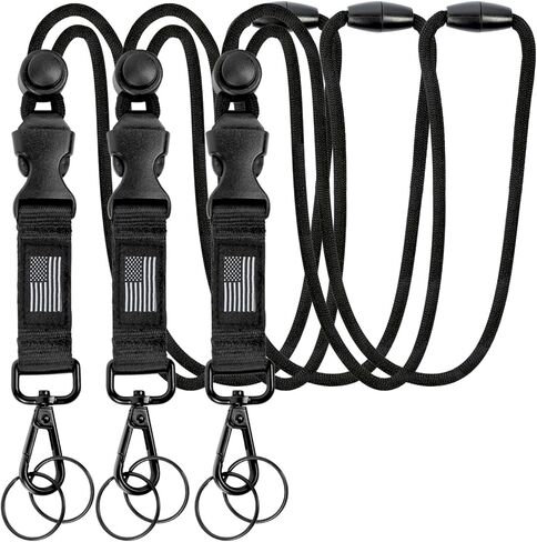 Daygos Breakaway Lanyards لشارات الهوية - الحبل الرئيسي القابل للفصل السلامة مع علم الولايات المتحدة الأمريكية ، حبل حزام عنق قابل للتعديل لحامل البطاقة والمفاتيح ، الأسود ، 1pcs in Kuwait