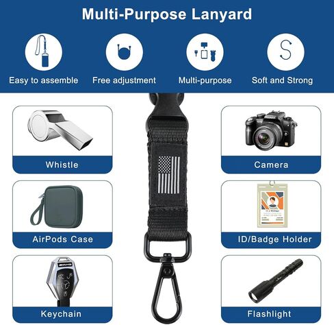Daygos Breakaway Lanyards لشارات الهوية - الحبل الرئيسي القابل للفصل السلامة مع علم الولايات المتحدة الأمريكية ، حبل حزام عنق قابل للتعديل لحامل البطاقة والمفاتيح ، الأسود ، 1pcs in Kuwait