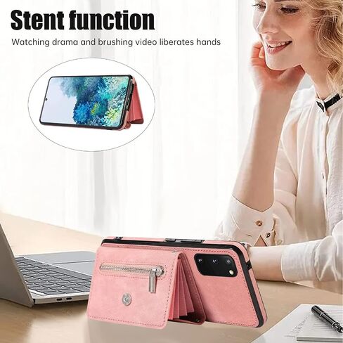 Phone Case for Samsung Galaxy S20 FE 5G/S20 Fan Edition Wallet Cover with Tempered Glass Screen Protector Wrist Crossbody Strap Card Holder Stand S 20 EF UW S20FE5G S20FE 20S S2O 4G G5 Women Rose Gold in Saudi Arabia