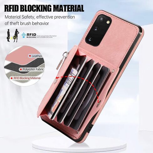 Phone Case for Samsung Galaxy S20 FE 5G/S20 Fan Edition Wallet Cover with Tempered Glass Screen Protector Wrist Crossbody Strap Card Holder Stand S 20 EF UW S20FE5G S20FE 20S S2O 4G G5 Women Rose Gold in Saudi Arabia