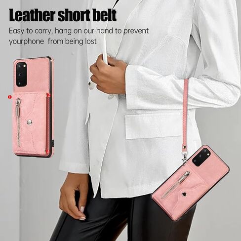 Phone Case for Samsung Galaxy S20 FE 5G/S20 Fan Edition Wallet Cover with Tempered Glass Screen Protector Wrist Crossbody Strap Card Holder Stand S 20 EF UW S20FE5G S20FE 20S S2O 4G G5 Women Rose Gold in Saudi Arabia