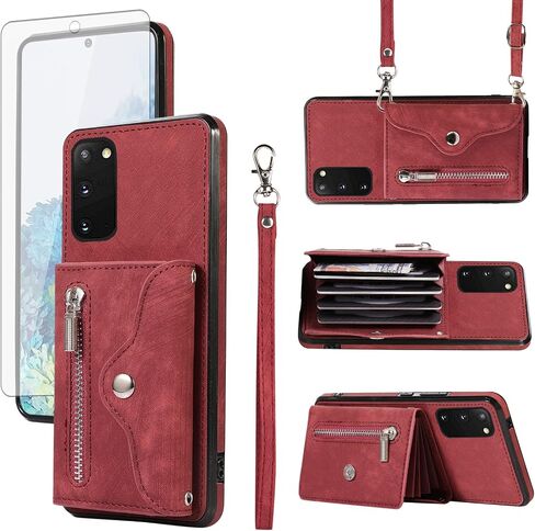Phone Case for Samsung Galaxy S20 FE 5G/S20 Fan Edition Wallet Cover with Tempered Glass Screen Protector Wrist Crossbody Strap Card Holder Stand S 20 EF UW S20FE5G S20FE 20S S2O 4G G5 Women Rose Gold in Saudi Arabia