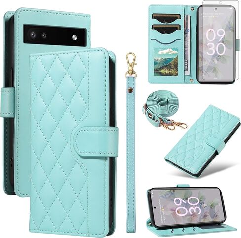 Asuwish Phone Case for Google Pixel 6A 5G 2022 Wallet Cover with Tempered Glass Screen Protector and Wrist Strap Lanyard Card Holder Slot Stand Cell Accessories Purse Pixel6A A6 G5 Women Men White in Kuwait