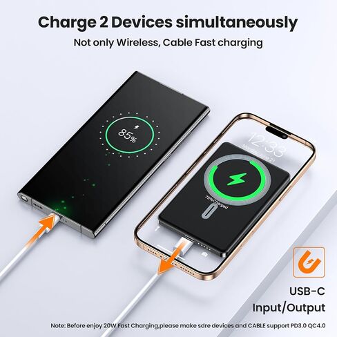 Magnetic Power Bank,Ultra Slim Wireless Portable Charger 5000mAh,20W PD Mag-Safe Battery Pack Fast Charging,USB C in&Out Powerbank for iPhone 16/15/14/13/12 Pro Max in Saudi Arabia