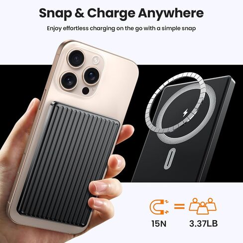 Magnetic Power Bank,Ultra Slim Wireless Portable Charger 5000mAh,20W PD Mag-Safe Battery Pack Fast Charging,USB C in&Out Powerbank for iPhone 16/15/14/13/12 Pro Max in Saudi Arabia