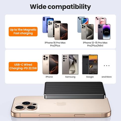 Magnetic Power Bank,Ultra Slim Wireless Portable Charger 5000mAh,20W PD Mag-Safe Battery Pack Fast Charging,USB C in&Out Powerbank for iPhone 16/15/14/13/12 Pro Max in Saudi Arabia