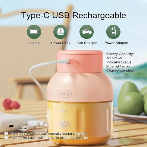 Portable Blender, Personal Blender for Shakes and Smoothies, 27oz Cup with 10 Blades, Shoulder Strap and Lid with Straw, Type-C USB Rechargeable, Dishwasher Safe Parts, BPA Free, Pink in Saudi Arabia