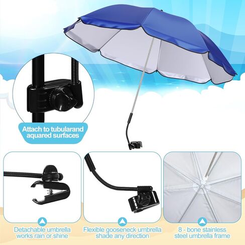 1 مجموعة كرسي الشاطئ مع كرسي التخييم المظلة قابلة للطي المظلة مع مشبك عالمي كبير محمول للهواء الطلق في الصيد التخييم المشي لمسافات طويلة الشاطئ in Kuwait