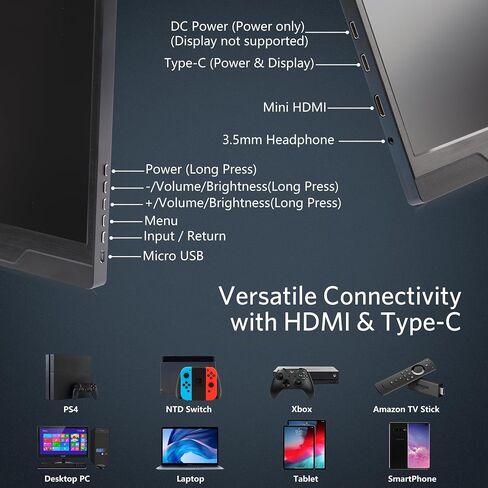 شاشة Cocopar المحمولة للكمبيوتر المحمول - شاشة سفر مقاس 15.6 بوصة بدقة 1080 بكسل FHD HDR مع USB-C HDMI لأجهزة الكمبيوتر المحمول وأجهزة Mac Surface وXbox PS4/5، قابلة للتركيب على VESA in Kuwait