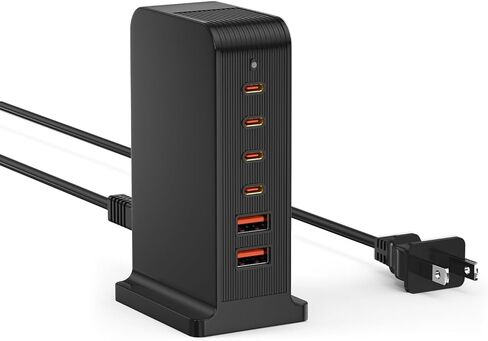 USB C Charging Station 55W,6-Port USB Charger for Multiple Devices,USB C Fast Charging Hub Compatible with iPhone/Android/Samsung/Tablet,etc (Black, 55W) in Saudi Arabia