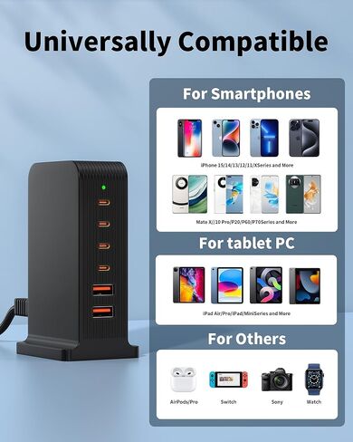 USB C Charging Station 55W,6-Port USB Charger for Multiple Devices,USB C Fast Charging Hub Compatible with iPhone/Android/Samsung/Tablet,etc (Black, 55W) in Saudi Arabia