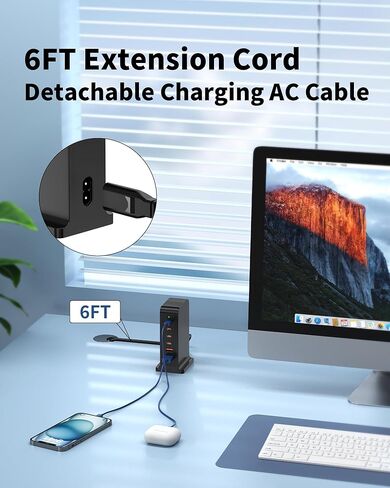 USB C Charging Station 55W,6-Port USB Charger for Multiple Devices,USB C Fast Charging Hub Compatible with iPhone/Android/Samsung/Tablet,etc (Black, 55W) in Saudi Arabia