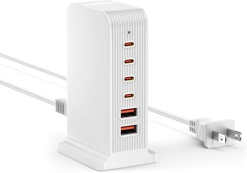 USB C Charging Station 55W,6-Port USB Charger for Multiple Devices,USB C Fast Charging Hub Compatible with iPhone/Android/Samsung/Tablet,etc (Black, 55W) in Saudi Arabia