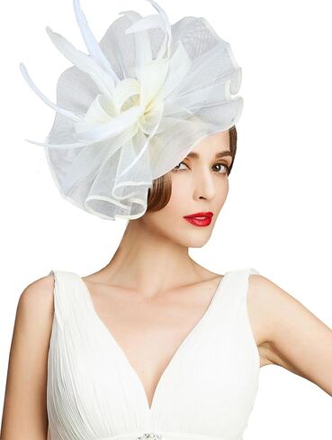Women Sinamay Fascinators Church Tea Party Wedding Flower Feathers Headpiece with Headband Clips (21D Pink, One Size) in Kuwait