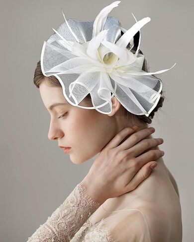 Women Sinamay Fascinators Church Tea Party Wedding Flower Feathers Headpiece with Headband Clips (21D Pink, One Size) in Kuwait