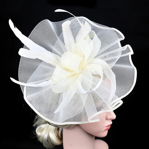 Women Sinamay Fascinators Church Tea Party Wedding Flower Feathers Headpiece with Headband Clips (21D Pink, One Size) in Kuwait