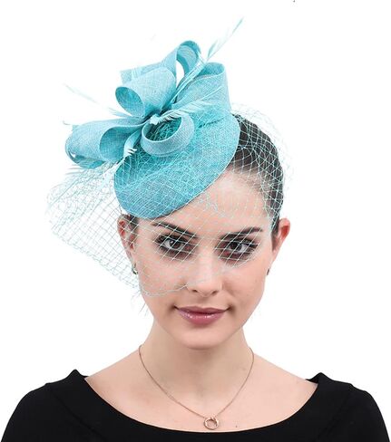 Women Sinamay Fascinators Church Tea Party Wedding Flower Feathers Headpiece with Headband Clips (21D Pink, One Size) in Kuwait