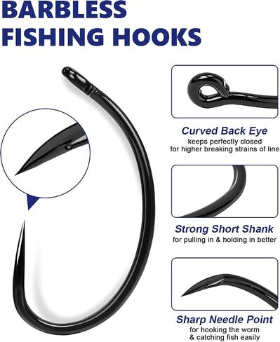 UCEC 190/220/260PCS Barbless Fishing Hooks, Carp Hooks Circle Curve Shank Fly Tying Fishing Hook Tackle Kit for Freshwater Saltwater Hair Rig Trout Size: 2# 4# 6# 8# 10# in Saudi Arabia