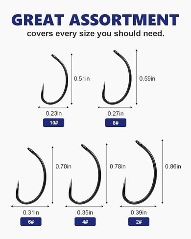 UCEC 190/220/260PCS Barbless Fishing Hooks, Carp Hooks Circle Curve Shank Fly Tying Fishing Hook Tackle Kit for Freshwater Saltwater Hair Rig Trout Size: 2# 4# 6# 8# 10# in Saudi Arabia