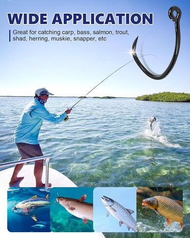 UCEC 190/220/260PCS Barbless Fishing Hooks, Carp Hooks Circle Curve Shank Fly Tying Fishing Hook Tackle Kit for Freshwater Saltwater Hair Rig Trout Size: 2# 4# 6# 8# 10# in Saudi Arabia