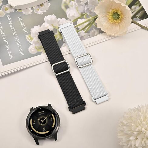 نطاقات نايلون مرنة مقاومة للماء متوافقة مع Garmin Vivoactive 4S/Vivoactive 3S/Venu 2S/Venu 3S ، 2 Pack 18mm Stretchy Soft Sport Band Quick Freff Breadband Strap Men Women in Saudi Arabia