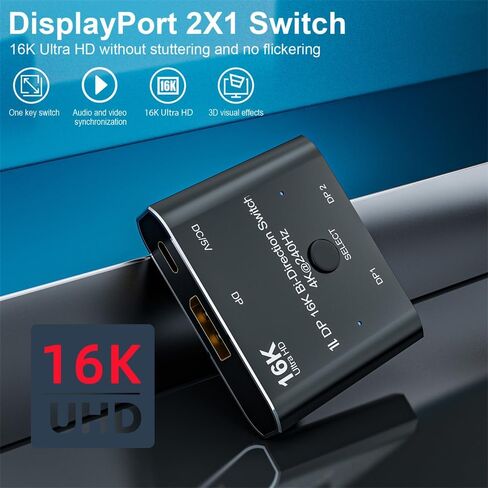 NFHK DP DisplayPort 2.0 Bi-Direction 2x1 Switch Splitter Selector Hub Support HDCP SST Extended 16K@60hz 4K@240hz Convertor in Saudi Arabia