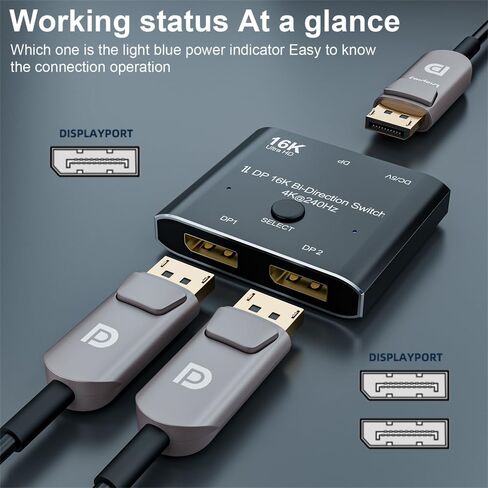 NFHK DP DisplayPort 2.0 Bi-Direction 2x1 Switch Splitter Selector Hub Support HDCP SST Extended 16K@60hz 4K@240hz Convertor in Saudi Arabia