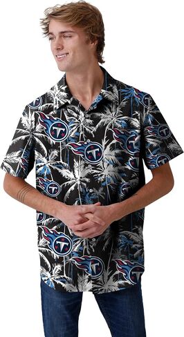 FOCO Men's Los Angeles Chargers NFL Team Logo Aloha Tropical Button Up Shirt, Black Floral in Saudi Arabia