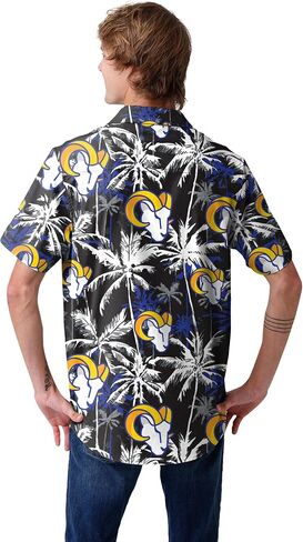 FOCO Men's Los Angeles Chargers NFL Team Logo Aloha Tropical Button Up Shirt, Black Floral in Saudi Arabia