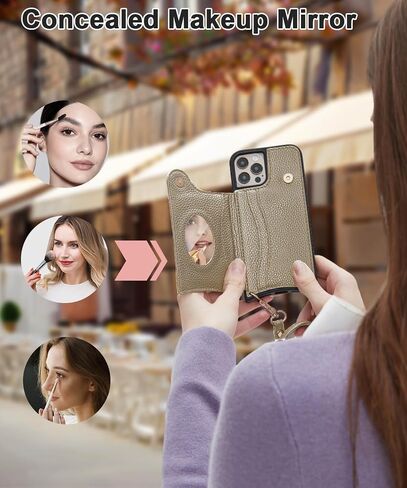 Crossbody Wallet Case for iPhone 15 with Mirror, UP Leather Case with Card Slots Invisible Stand, Women Detachable Lanyard 6.1-Inch Phone Case Elephant in Kuwait