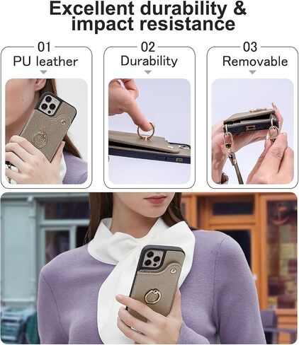 Crossbody Wallet Case for iPhone 15 with Mirror, UP Leather Case with Card Slots Invisible Stand, Women Detachable Lanyard 6.1-Inch Phone Case Elephant in Kuwait