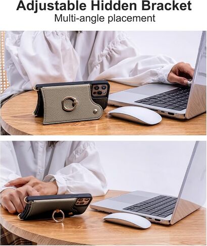 Crossbody Wallet Case for iPhone 15 with Mirror, UP Leather Case with Card Slots Invisible Stand, Women Detachable Lanyard 6.1-Inch Phone Case Elephant in Kuwait