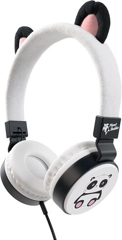 Planet Buddies Kids Earphones for School Travel, Safe Volume Limited, HD Mic Stereo Sound On-Ear Girls Boys Headphones for Kid, Foldable 3.5mm Wired Kids Headphones for iPad Computer - Furry Panda in Kuwait