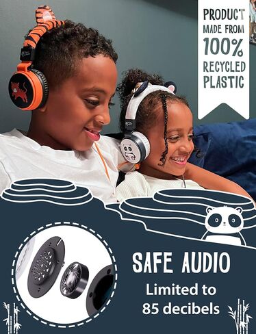 Planet Buddies Kids Earphones for School Travel, Safe Volume Limited, HD Mic Stereo Sound On-Ear Girls Boys Headphones for Kid, Foldable 3.5mm Wired Kids Headphones for iPad Computer - Furry Panda in Kuwait