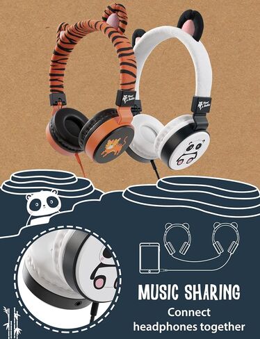 Planet Buddies Kids Earphones for School Travel, Safe Volume Limited, HD Mic Stereo Sound On-Ear Girls Boys Headphones for Kid, Foldable 3.5mm Wired Kids Headphones for iPad Computer - Furry Panda in Kuwait