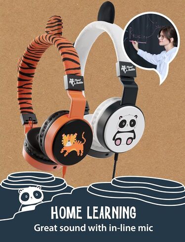 Planet Buddies Kids Earphones for School Travel, Safe Volume Limited, HD Mic Stereo Sound On-Ear Girls Boys Headphones for Kid, Foldable 3.5mm Wired Kids Headphones for iPad Computer - Furry Panda in Kuwait