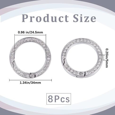 GORGECRAFT 8Pcs Rhinestone O Ring 0.97 Inch Bling Gate Rings Bulk Platinum Round Spring Clips Carabiner Snap Clip Buckle for DIY Jewelry Keychain Making Handbag Purse Bags Strap Car Keyring in Kuwait