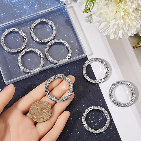GORGECRAFT 8Pcs Rhinestone O Ring 0.97 Inch Bling Gate Rings Bulk Platinum Round Spring Clips Carabiner Snap Clip Buckle for DIY Jewelry Keychain Making Handbag Purse Bags Strap Car Keyring in Kuwait