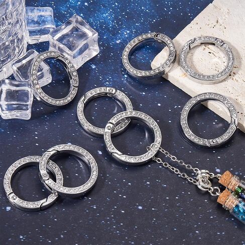GORGECRAFT 8Pcs Rhinestone O Ring 0.97 Inch Bling Gate Rings Bulk Platinum Round Spring Clips Carabiner Snap Clip Buckle for DIY Jewelry Keychain Making Handbag Purse Bags Strap Car Keyring in Kuwait