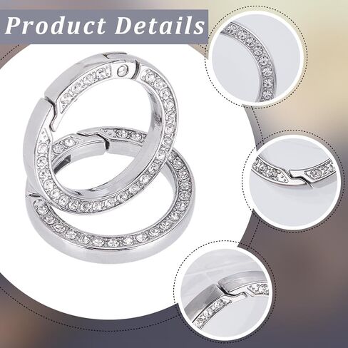 GORGECRAFT 8Pcs Rhinestone O Ring 0.97 Inch Bling Gate Rings Bulk Platinum Round Spring Clips Carabiner Snap Clip Buckle for DIY Jewelry Keychain Making Handbag Purse Bags Strap Car Keyring in Kuwait