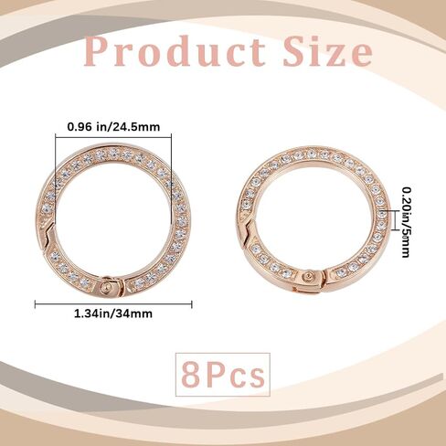 GORGECRAFT 8Pcs Rhinestone O Ring 0.97 Inch Bling Gate Rings Bulk Platinum Round Spring Clips Carabiner Snap Clip Buckle for DIY Jewelry Keychain Making Handbag Purse Bags Strap Car Keyring in Kuwait