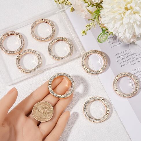 GORGECRAFT 8Pcs Rhinestone O Ring 0.97 Inch Bling Gate Rings Bulk Platinum Round Spring Clips Carabiner Snap Clip Buckle for DIY Jewelry Keychain Making Handbag Purse Bags Strap Car Keyring in Kuwait