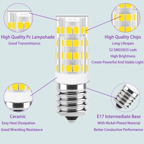 E17 LED LED Dimmable ، e17 القاعدة الوسيطة ، T7 4W 40W مكافئ المتوهج ، ضوء النهار 6000K ، مناسب لأجهزة الموقد ، غطاء المدى ، الثلاجة ، الميكروويف فوق استبدال لمبة الموقد (2 pack) in Kuwait
