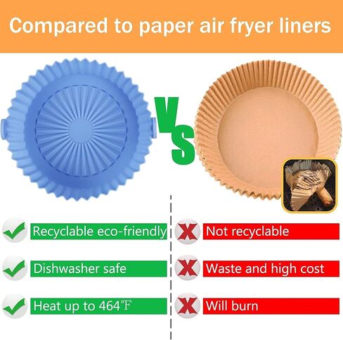 2 Pack Air Fryer Silicone Pot Food Grade Air Fryer Liners Basket Round, Reusable Baking Tray Cooking Oven Accessories, Replacement of Flammable Parchment Liner Paper (blue+red, Top-8inch（3.2-6.5QT）) in Saudi Arabia