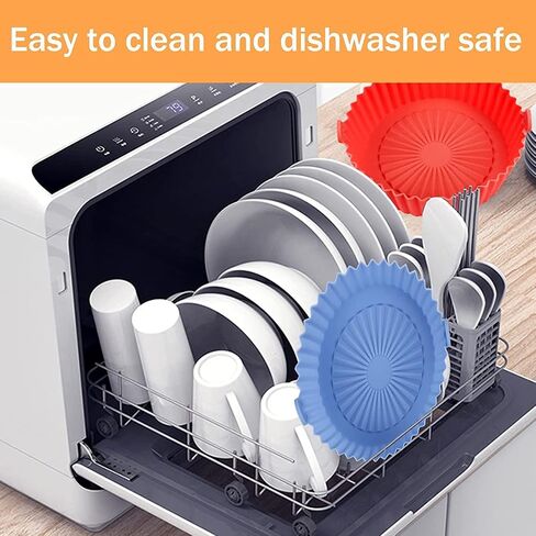 2 Pack Air Fryer Silicone Pot Food Grade Air Fryer Liners Basket Round, Reusable Baking Tray Cooking Oven Accessories, Replacement of Flammable Parchment Liner Paper (blue+red, Top-8inch（3.2-6.5QT）) in Saudi Arabia